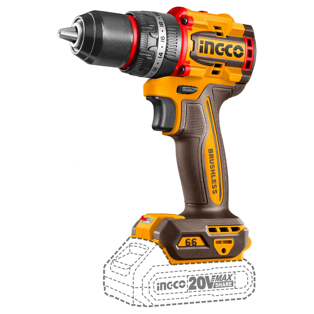 Ingco CIDLI20668 Cordless Li-Ion BL Impact Drill 20V