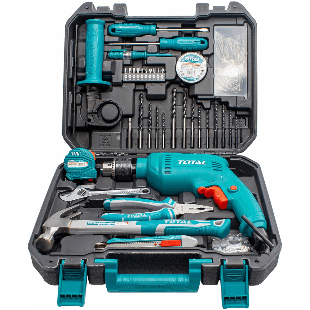 Total THKTHP1152 Hammer Drill with Hand Tools Set 115pcs