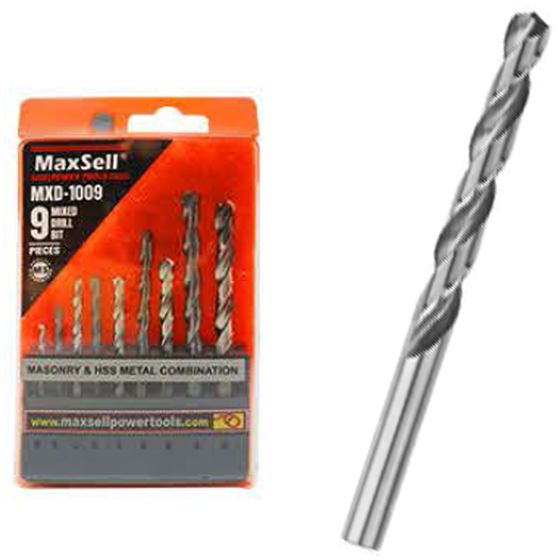 Maxsell MXD-1009 Mixed Drill Bit Set 9Pcs (Masonry & HSS Metal)