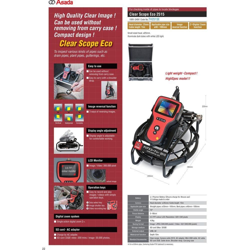 Asada TH2515 Clear Scope Eco Pipe Inspection Camera - KHM Megatools Corp.