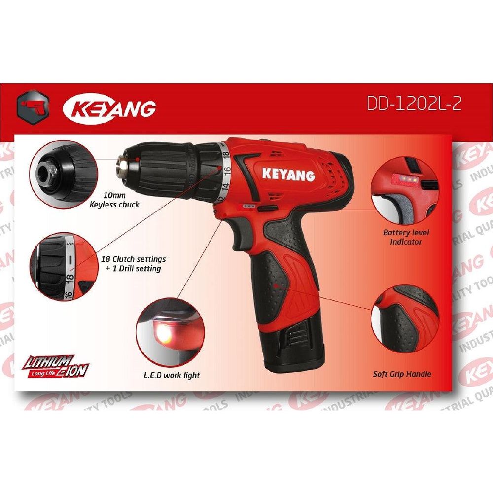 Keyang DD-1202L-2 10.8V Cordless Drill - Driver 10mm - KHM Megatools Corp.