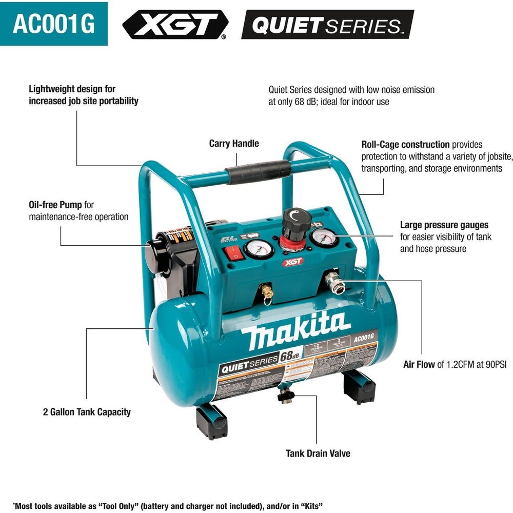 Makita AC001GZ 40V Cordless Air Compressor 135psi (Noise less) XGT [Bare] - KHM Megatools Corp.