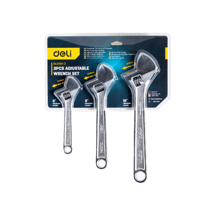 Deli EDL006A-3 Adjustable Wrench Set 3pcs