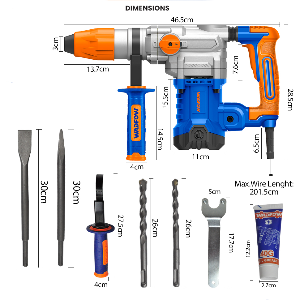 Wadfow WRH3D38 SDS-Max Rotary Hammer 1600W