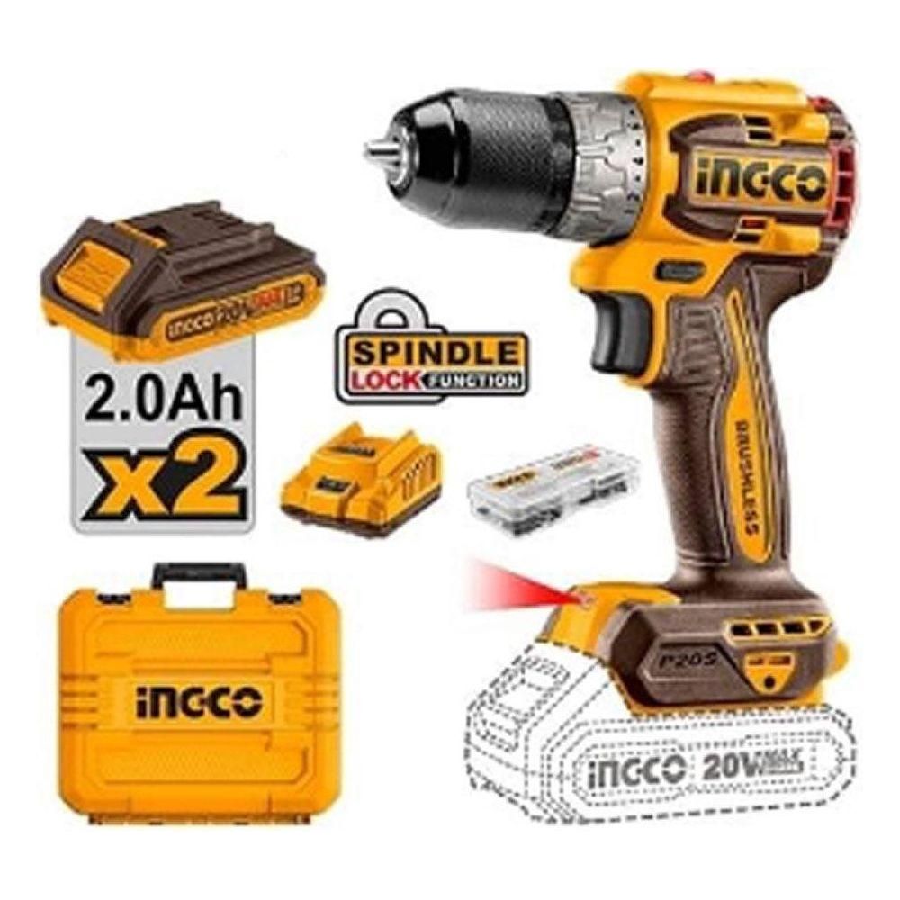 Ingco CDLI20602 Li-Ion Compact Cordless Drill Brushless 20V - KHM Megatools Corp.