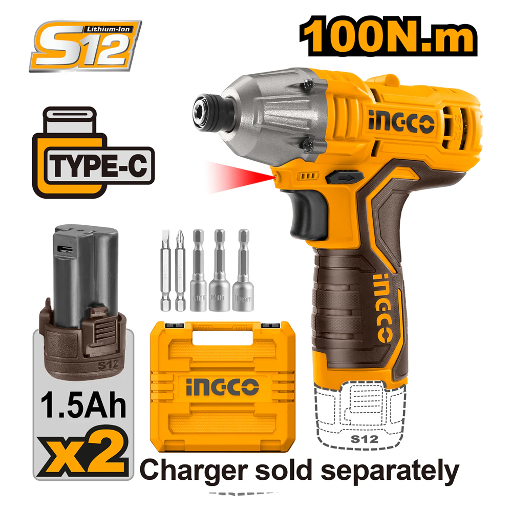 Ingco CIRLI12015 Cordless Li-Ion Impact Driver 12V 1.5AH