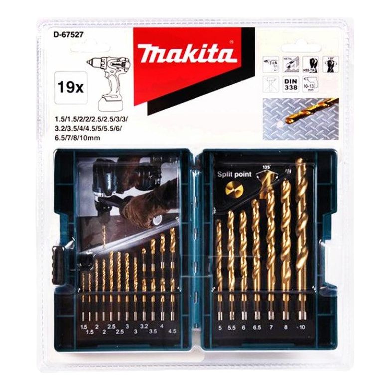 Makita D-67527 19pcs HSS-Tin Metal Drill Bit Set (1.5-10mm) - KHM Megatools Corp.