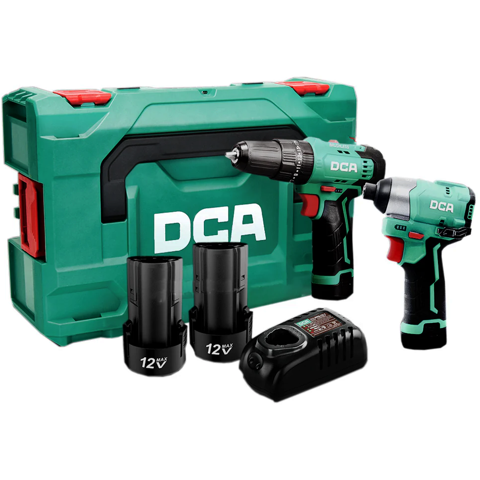 DCA ADKIT25-EK Cordless Hammer Drill Driver & Impact Driver Combo Kit 12V