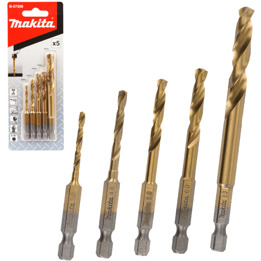 Makita B-57308 HSS-Tin Metal Impact Drill Bit Set 5Pcs [Blister Pack] | Makita by KHM Megatools Corp.