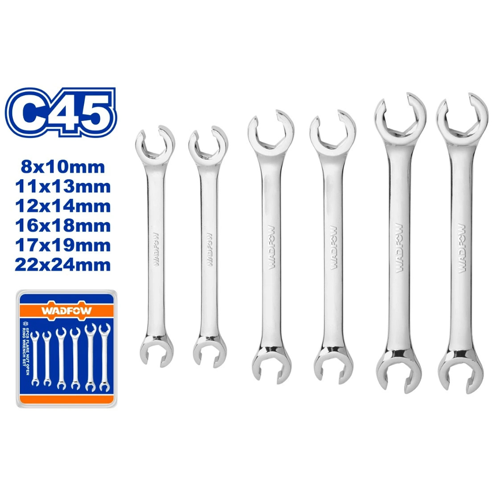 Wadfow WDS2406 Flare Nut Open Ring Wrench Set 6 Pcs | Wadfow by KHM Megatools Corp.