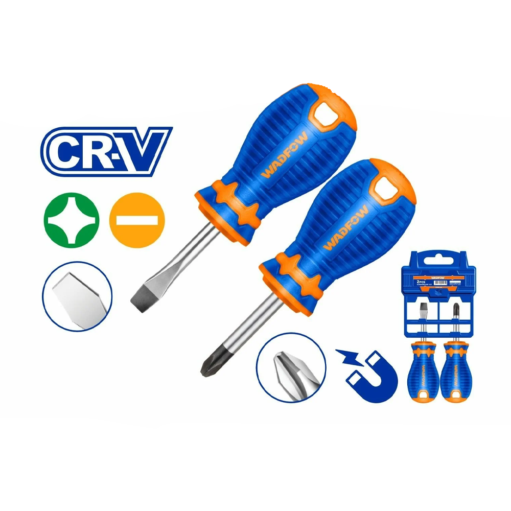 Wadfow WSS1202 Stubby Screwdriver CR-V 2Pcs Set | Wadfow by KHM Megatools Corp.