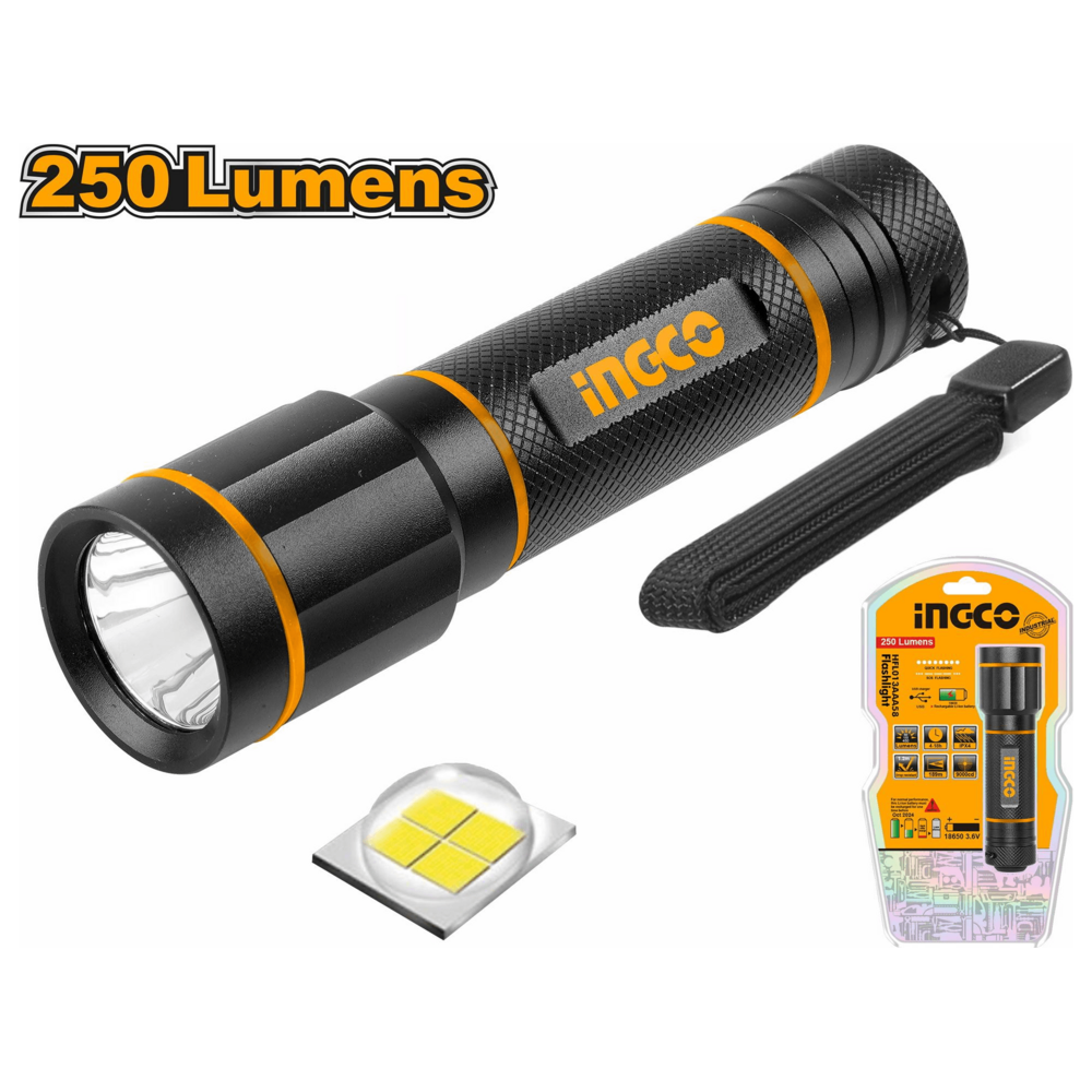 Ingco HFL013AAA58 Flashlight 250 lumens - KHM Megatools Corp.