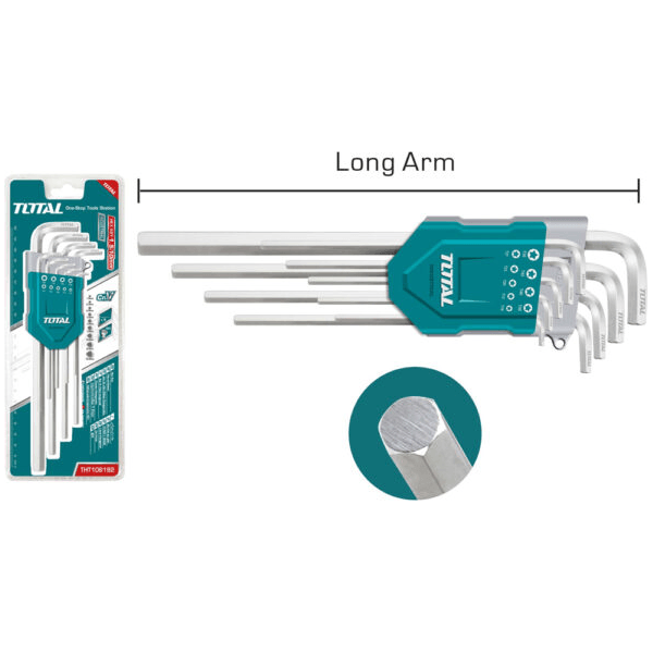 Total THT106192 9pcs Hex Allen Wrench Key Set Extra Long Arm - KHM Megatools Corp.