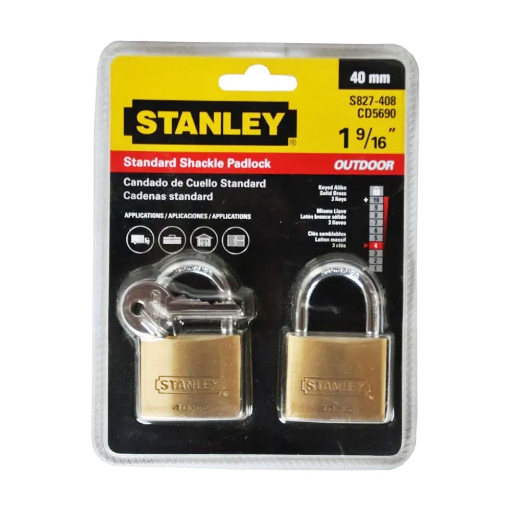 Stanley Padlock Short Shackle 2Pcs (Same Key)
