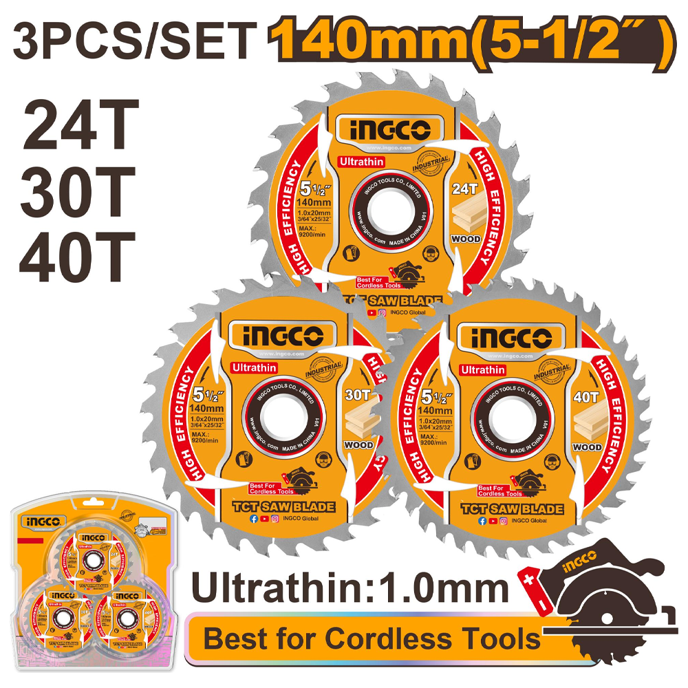 Ingco TSB4003 TCT Circular Saw Blade for Wood Set 5-1/2