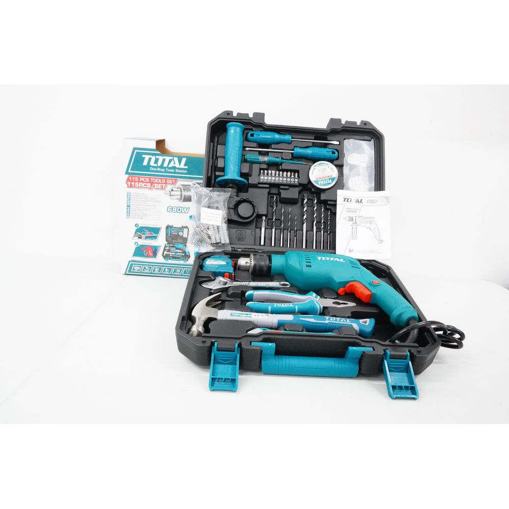 Total THKTHP1152 Hammer Drill with Hand Tools Set (115pcs)