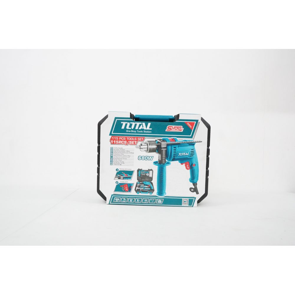 Total THKTHP1152 Hammer Drill with Hand Tools Set (115pcs)