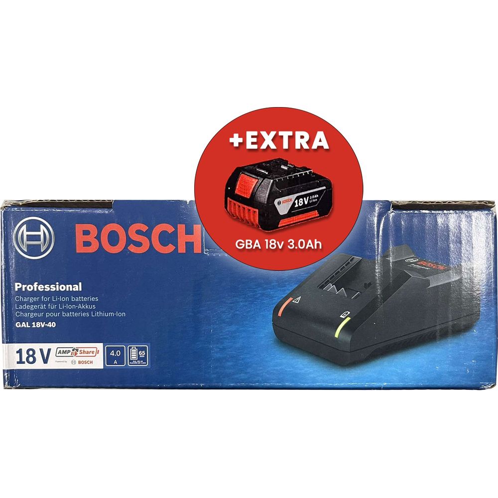 Bosch GAL 18V-40 Quick Charger 18v +Extra 3.0ah Battery | Bosch by KHM Megatools Corp.