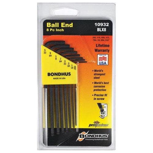 Bondhus 10932 (BLX8) PG 8pcs Balldriver Tip Allen Wrench Key set 0.050-5/32