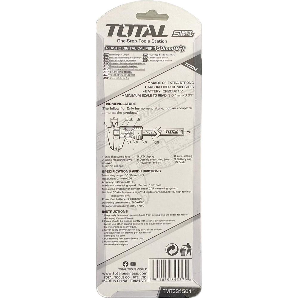 Total TMT331501 Plastic Digital Caliper 150mm (6