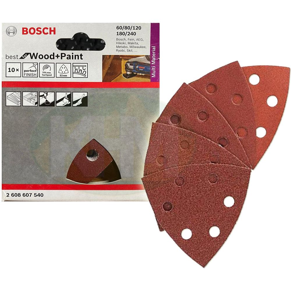 Bosch Red Wood Triangular Sanding Paper (10pcs/pack) for Oscillating Tool [2608607540] - KHM Megatools Corp.