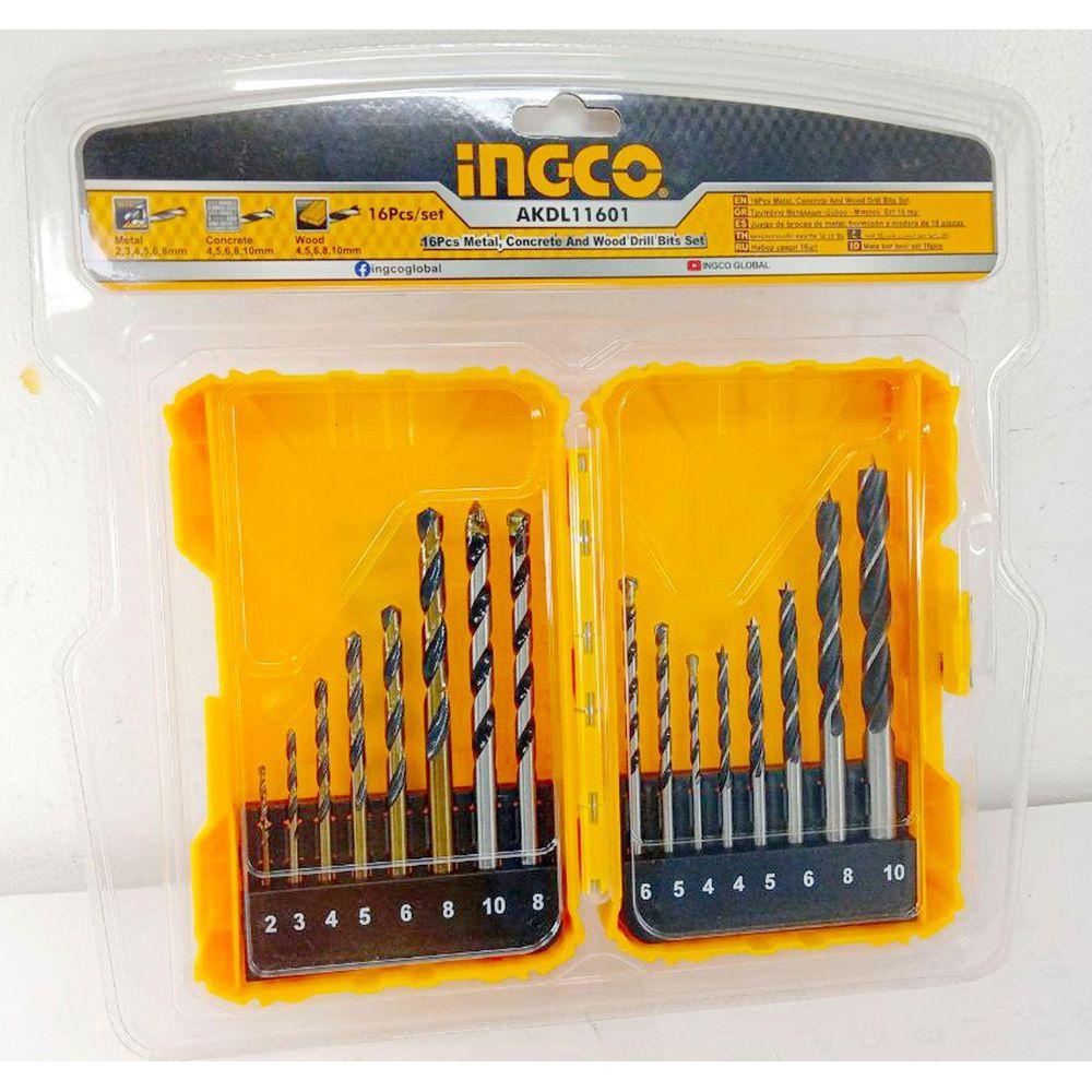 Ingco AKDL11601 16pcs Metal Concrete and Wood Drill Bit Set - KHM Megatools Corp.