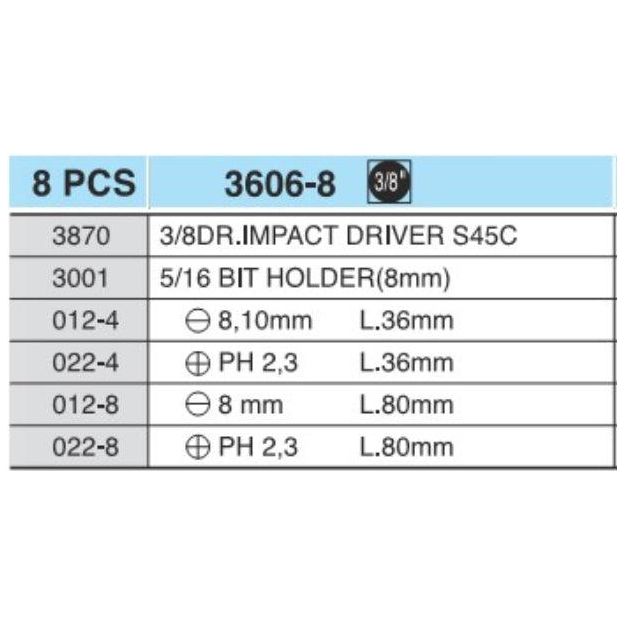 Hans 3606-8 Impact Driver Set 3/8