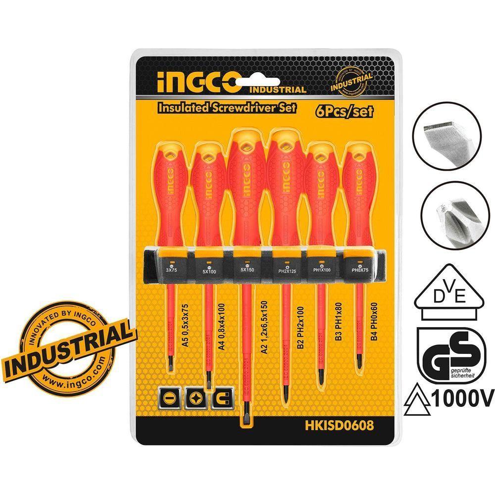 Ingco HKISD0608 Insulated 6pcs Screwdriver Set (Round Shank) 1000V - KHM Megatools Corp.