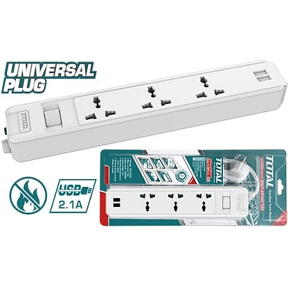 Total THES13041VSB 3-Way Extension Outlet Cord Set with 2 USB | Total by KHM Megatools Corp.