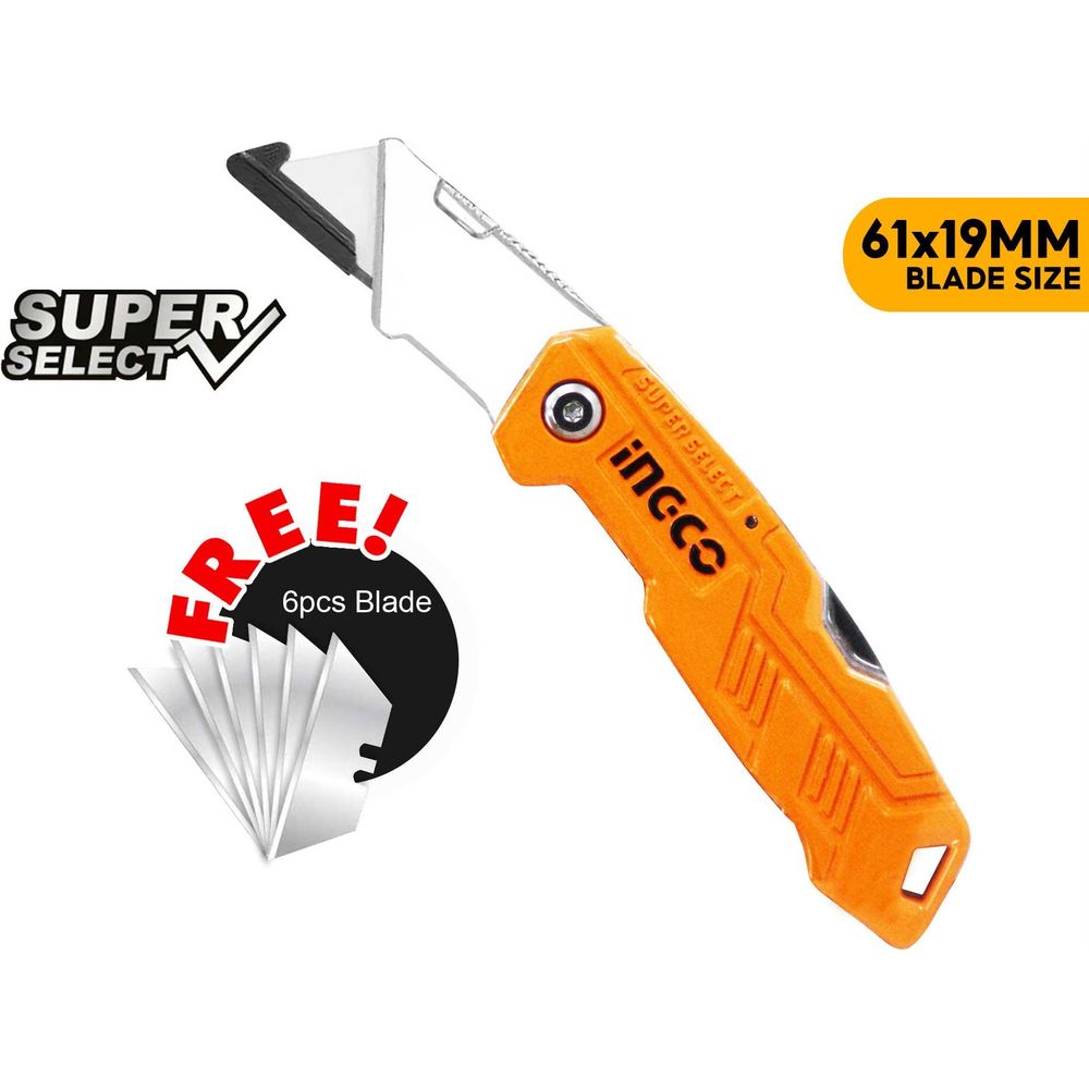 Ingco HUK6236 Folding Cutter Knife [+6 Blades] (SS) - KHM Megatools Corp.