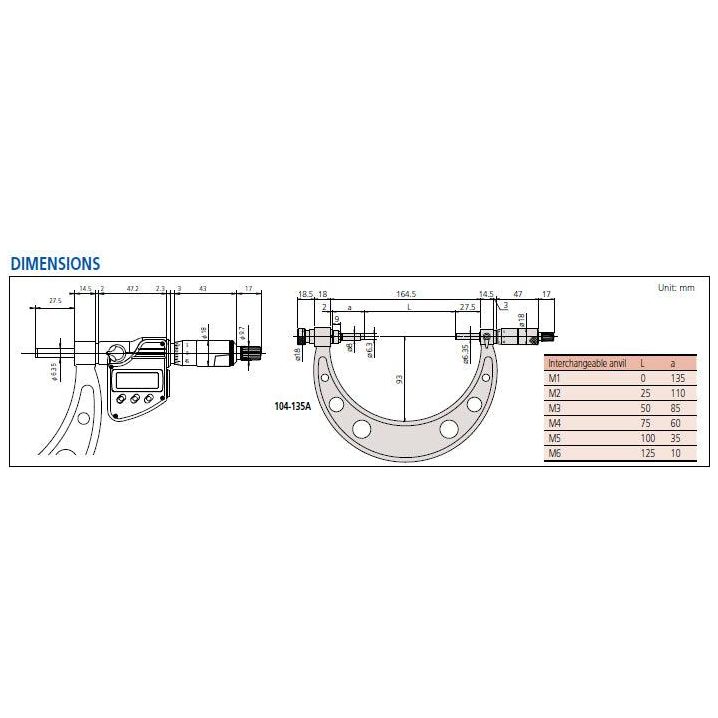 Mitutoyo Outside Micrometer, Series 104 (with interchangeable anvils) | Mitutoyo by KHM Megatools Corp.