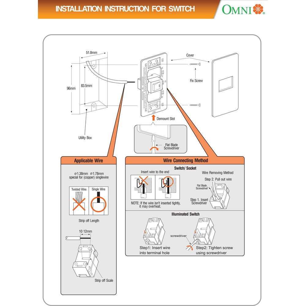 Omni SP0-S14-PK 1-Way Illuminated Switch in Stainless Plate 16A (Wide Series) | Omni by KHM Megatools Corp.