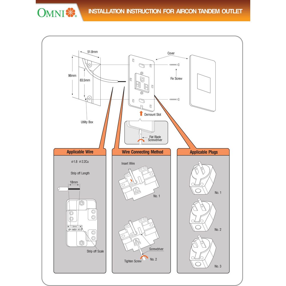 Omni SP3-WA/WU-PK Aircon Tandem Outlet 20A & Universal Outlet 16A in Stainless Plate (Wide Series) | Omni by KHM Megatools Corp.