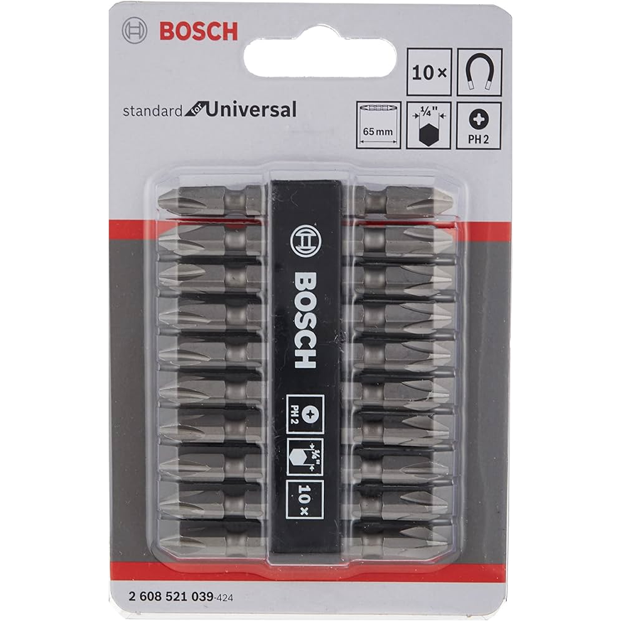 Bosch PH2 Double Ended Screwdriver Bit Set 10Pcs 65MM (2608521039) | Bosch by KHM Megatools Corp.