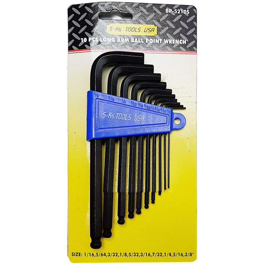 S-Ks 10pcs. BP-5210S Long Arm Hex Allen Wrench Key Ball Point End (1/16