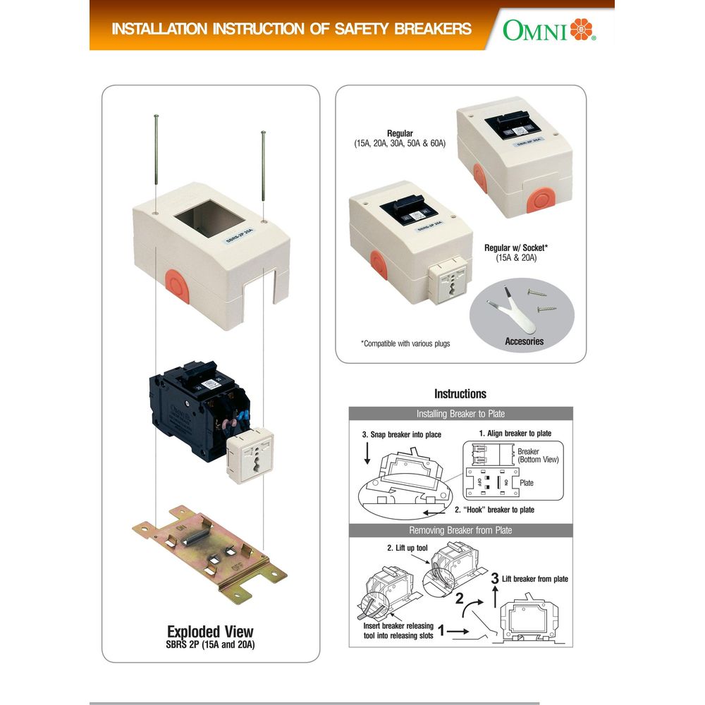 Omni CBP-2P Plug in Circuit Breaker, 2 Poles (15A,20A, 30A, 50A, 60A) | Omni by KHM Megatools Corp.