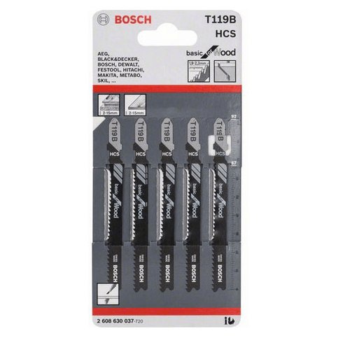 Bosch T119B Jigsaw Blade (Chipboard, Perspex) Basic for Wood [2608630037] - KHM Megatools Corp.