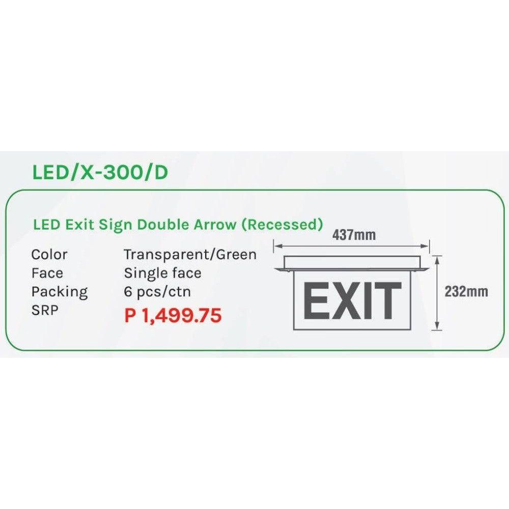 Omni LED X-300 D Exit Sign Double Arrow (Recessed) - KHM Megatools Corp.