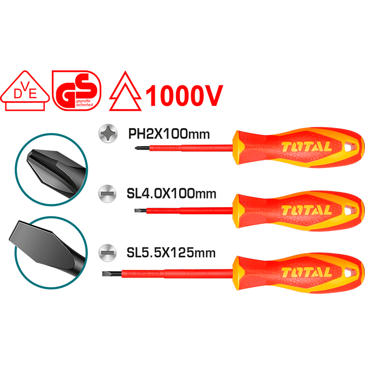 Total THTIS036 3pcs Insulated Screwdriver Set (VDE) | Total by KHM Megatools Corp.