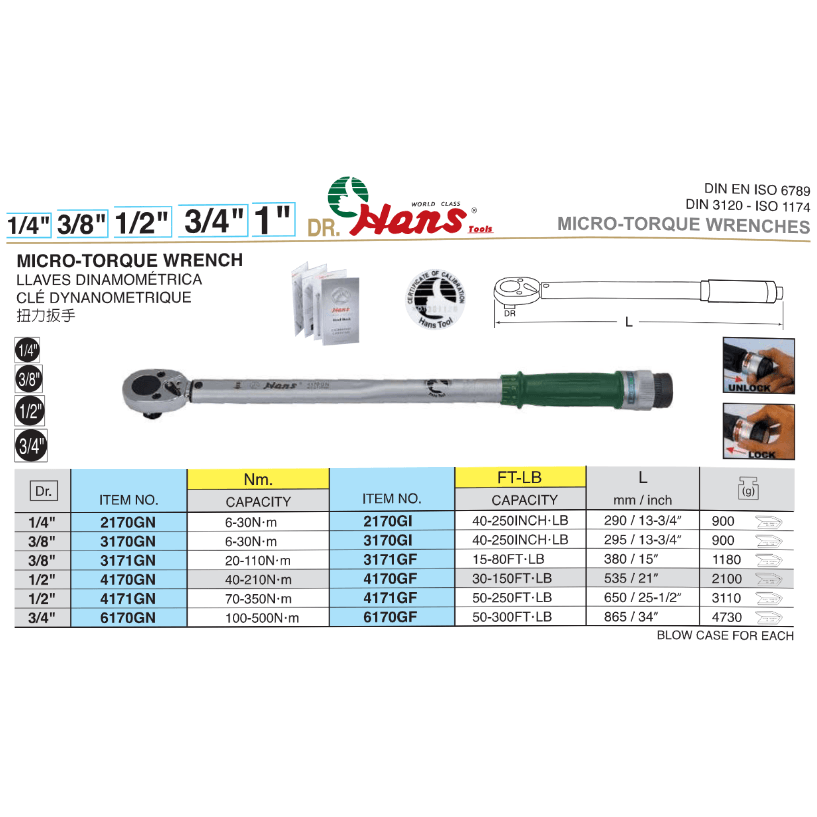 Hans 3170GI Micro Click Torque Wrench 3/8