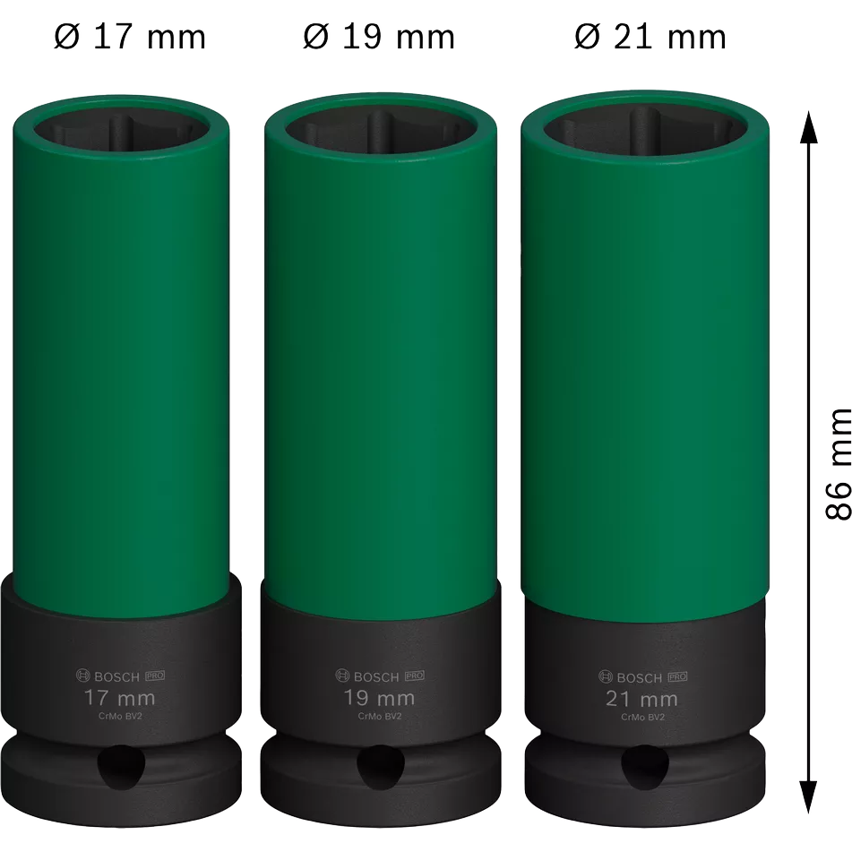 Bosch PRO Impact Socket Extra Deep Socket Wrench Set 3pcs (17,19,21mm) | Bosch by KHM Megatools Corp.