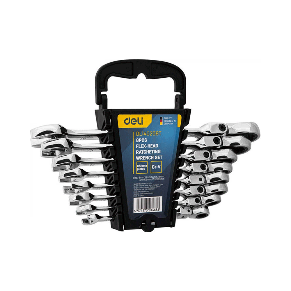 Deli EDL140208T Ratchet Dual-Use Wrench Set With Adjustable End 8pcs