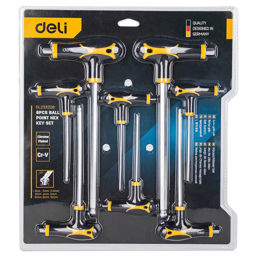 Deli EDL233208 T-Type Ball End Hex Key 8pcs