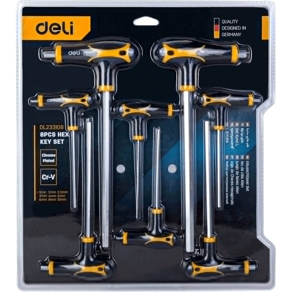 Deli EDL233108 T-Handle Hex Wrench Set 8pcs