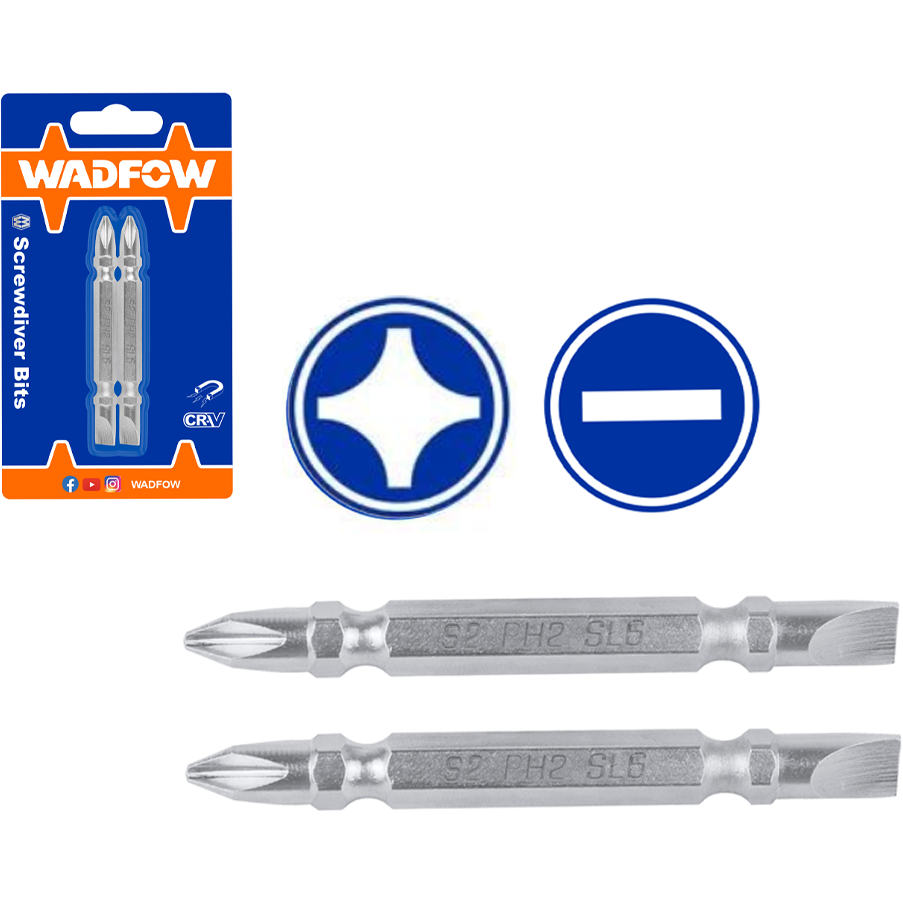 Wadfow WSV0K11 Screwdriver Bit PH2, SL6 65MM | Wadfow by KHM Megatools Corp.