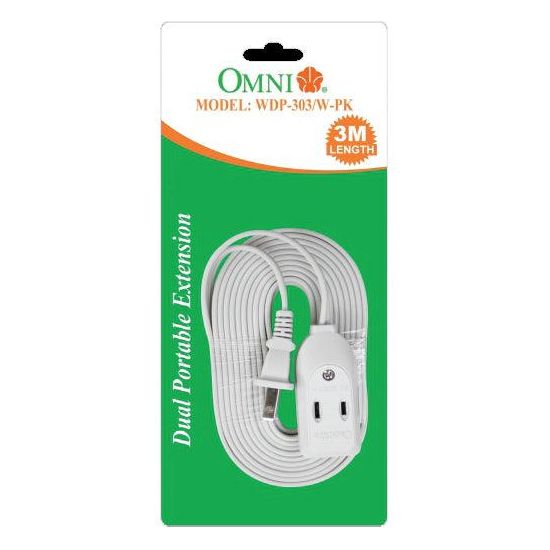 Omni WDP-303/W Dual Portable Extension Cord Set 3meters Wire 1,000 6A 250V | Omni by KHM Megatools Corp.