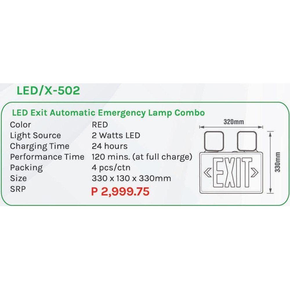 Omni LED X-502 Automatic Emergency Exit Sign Lamp Light Combo - KHM Megatools Corp.