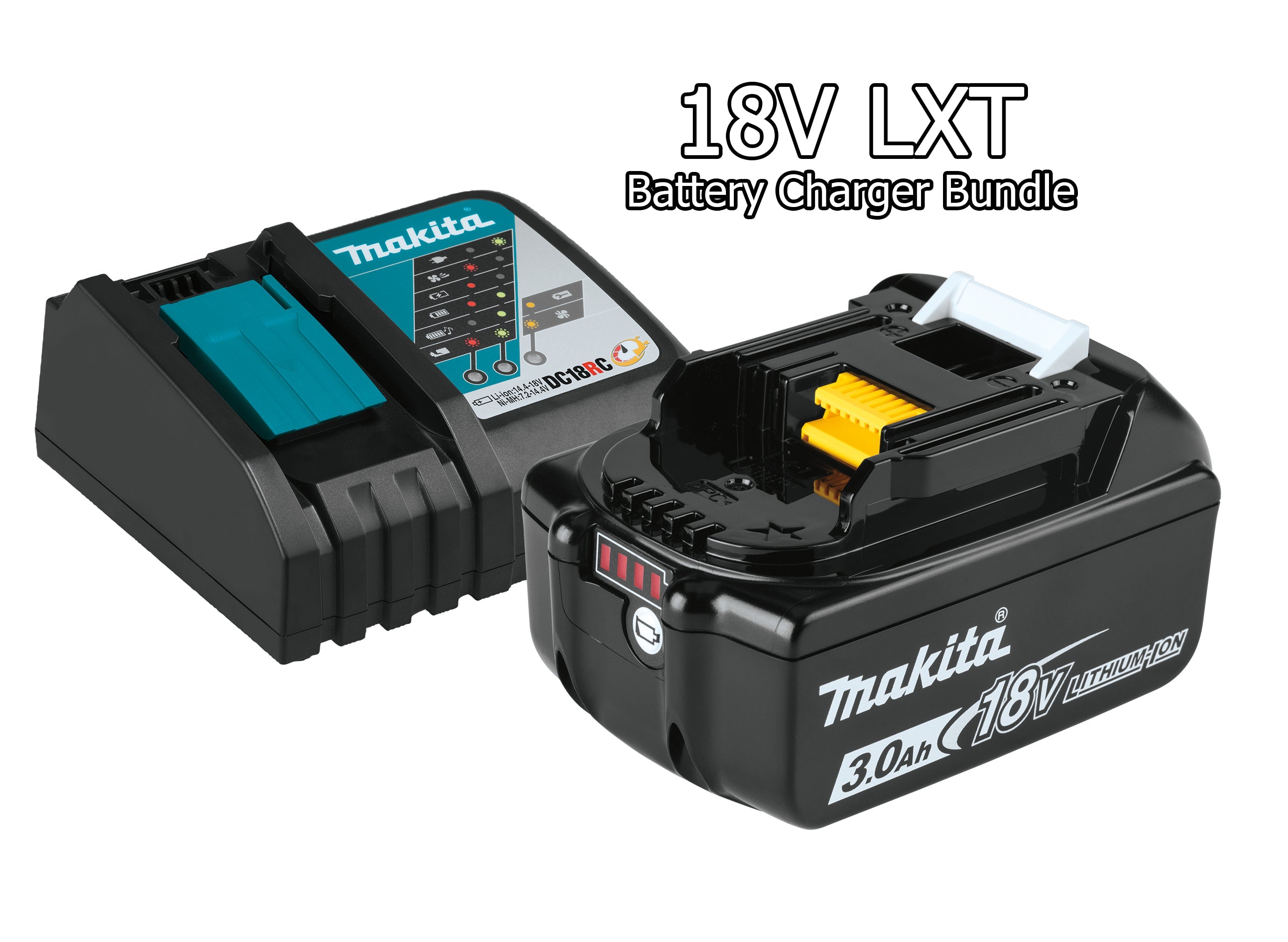 Makita 3.0 Ah 18V LXT Battery and Rapid Charger Bundle (BL1830B + DC18RC)