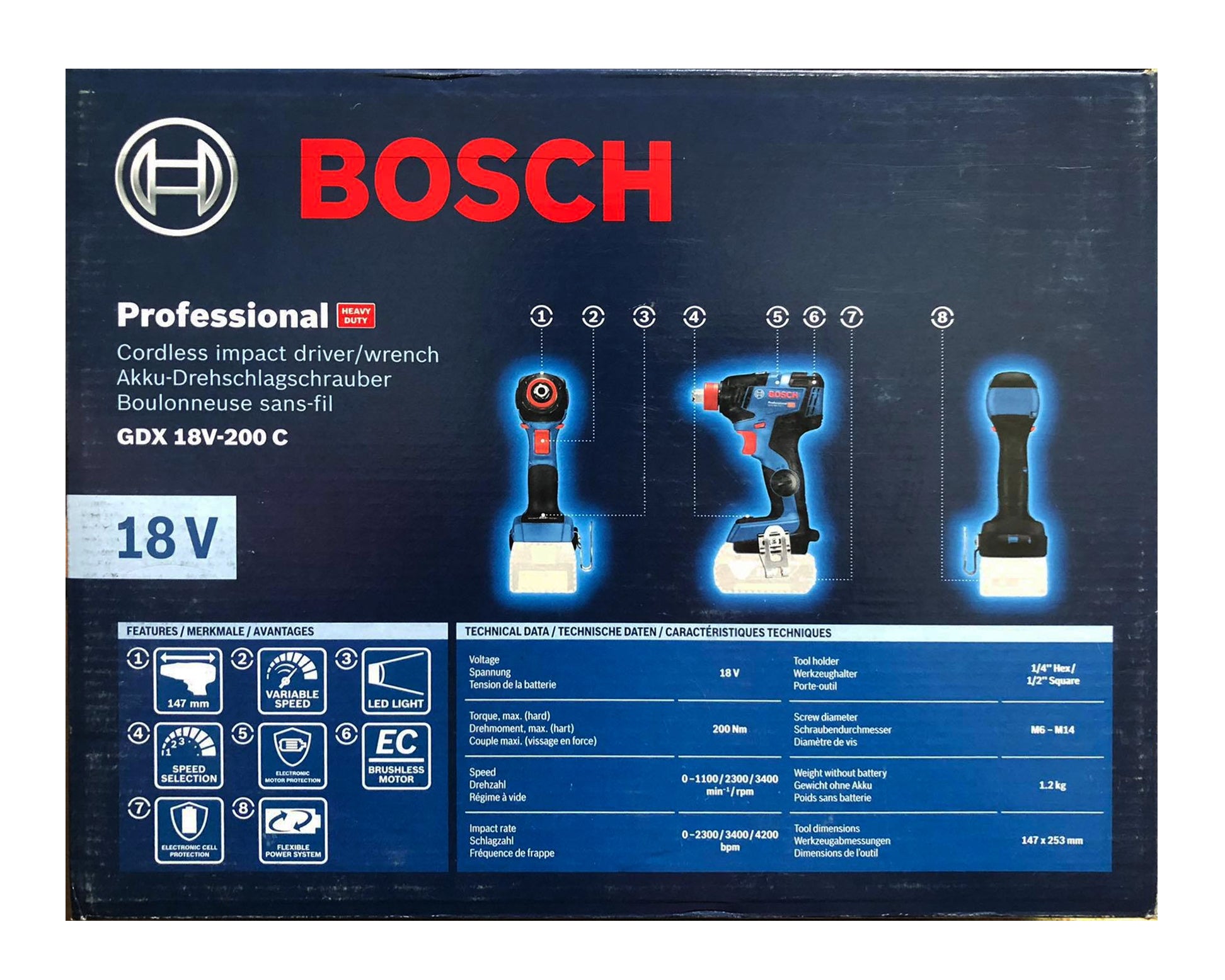 Bosch GDX 18V-200 C (2in1) Cordless Brushless Impact Driver / Impact Wrench