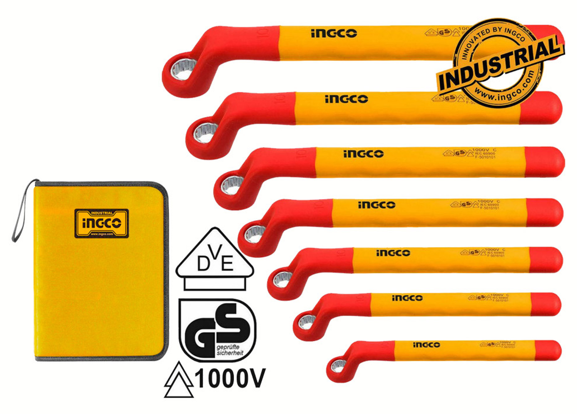 Ingco HKISPA0702 7pcs Insulated VDE Ring / Box Wrench Set